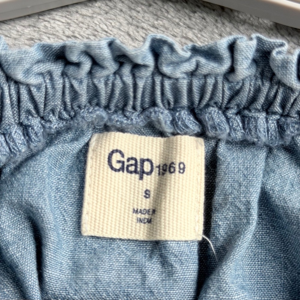 Gap Blouse Women S Blue Chambray Off the Shoulder Embroidered‎ Boho Peasant Top - Picture 6 of 10